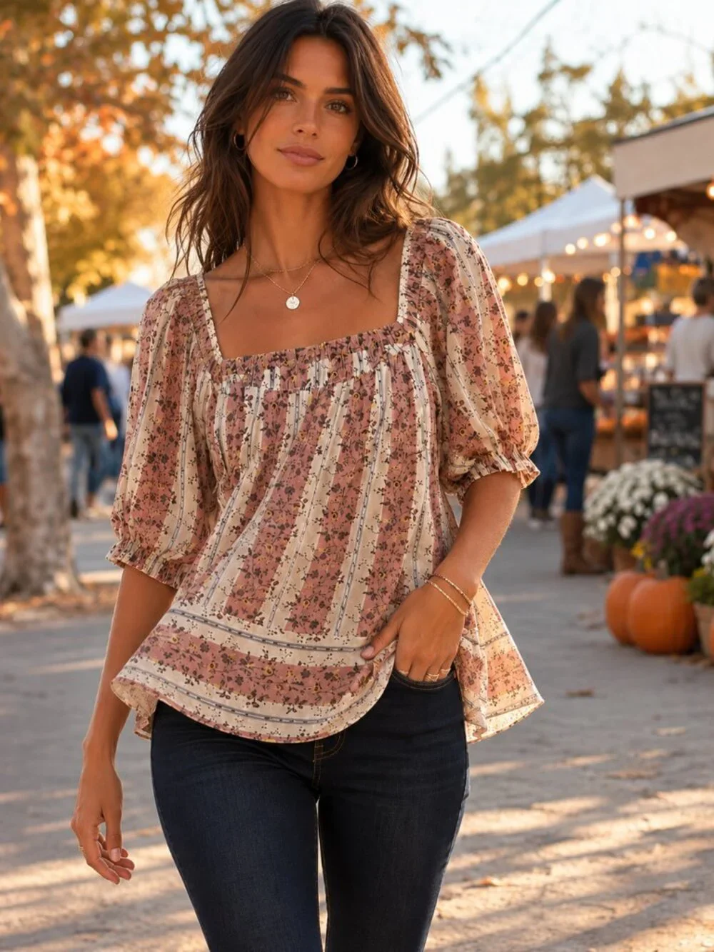 Free People 'Vintage Lover' Floral Print Short Sleeve Blouse Boho